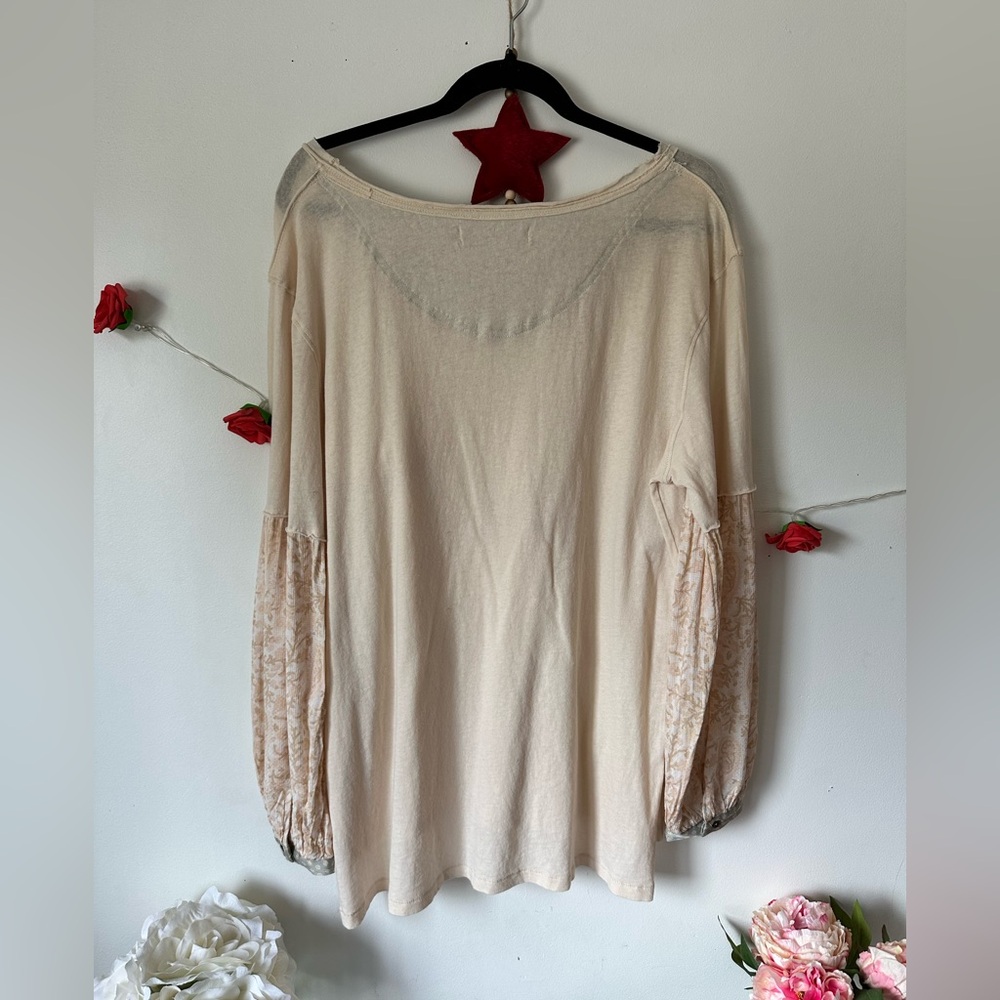Free People Jade Printed Sleeve Cream Pocket Elegant Women's Top S M L - Picture 12 of 12